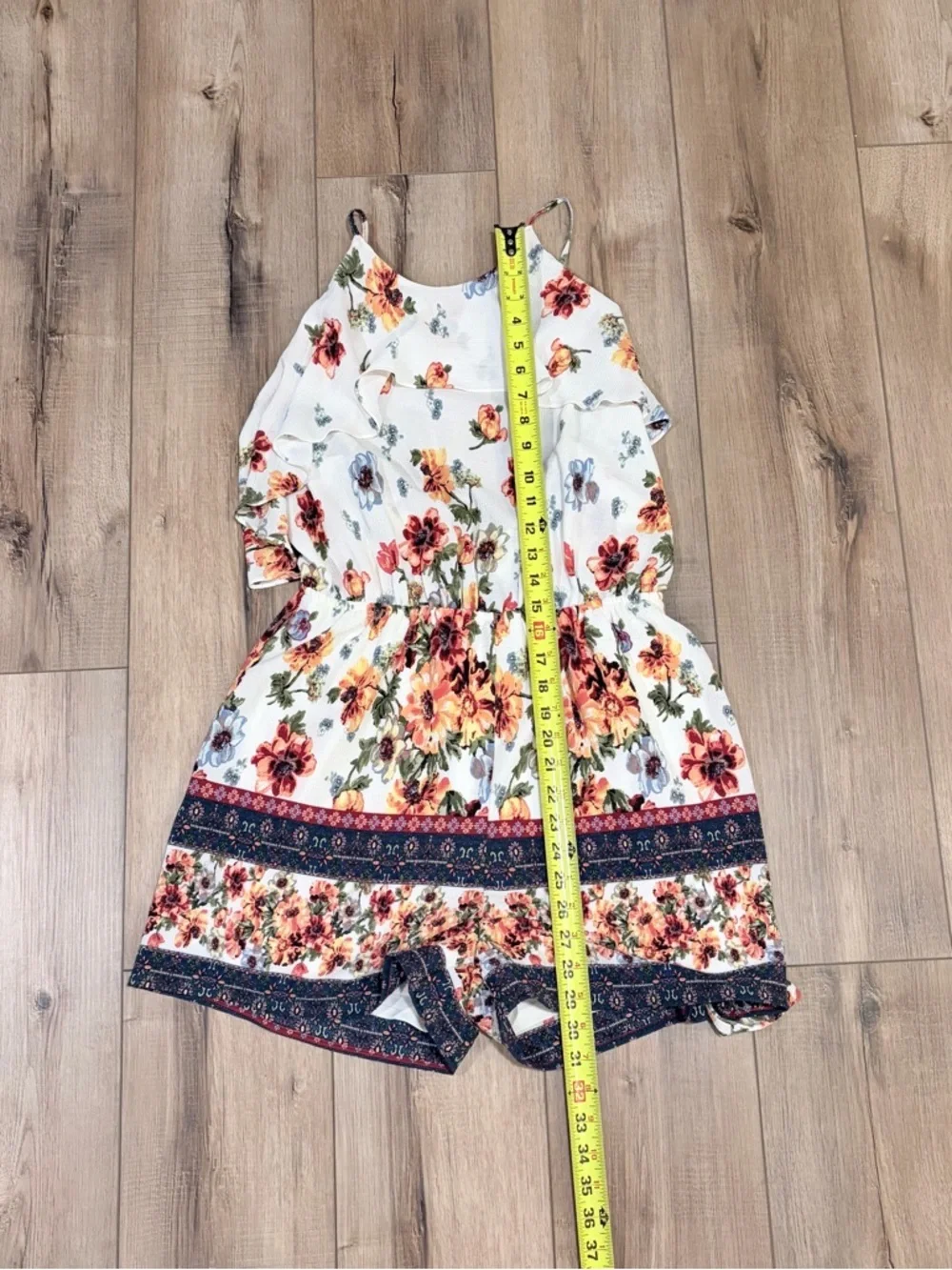 Blue Rain Floral Ruffle Romper Boho Cottagecore Tie Back Prairie Girl Summer M